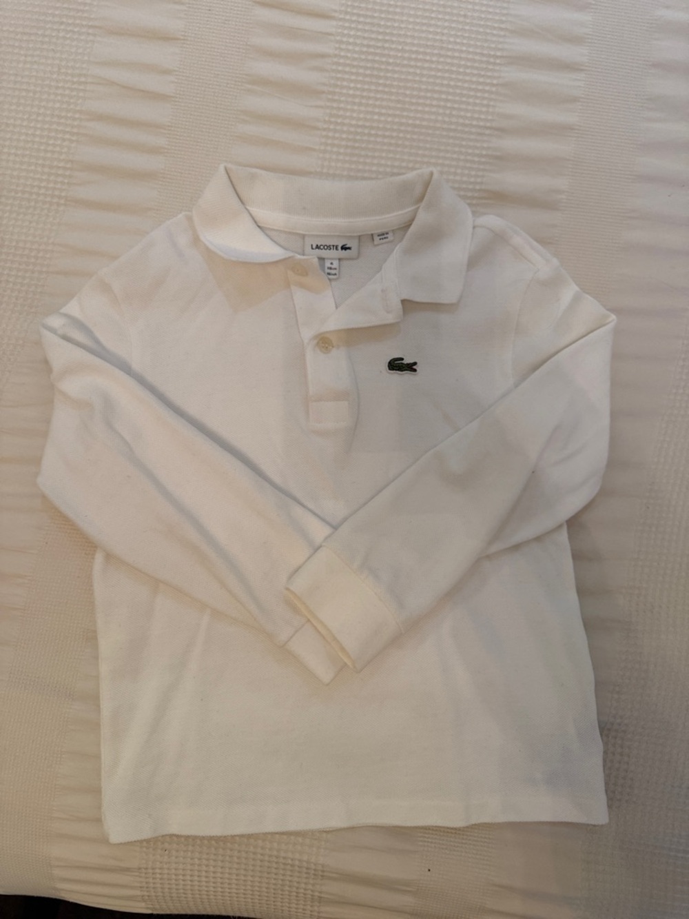 Lacoste Kids White Long Sleeve Polo with Green Crocodile Logo